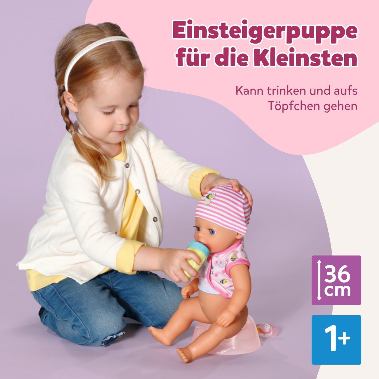 BABY born Lena 36cm, baby doll with 7 functions for toddlers aged 1 year and up, battery-free operation, 36 cm in size, black.