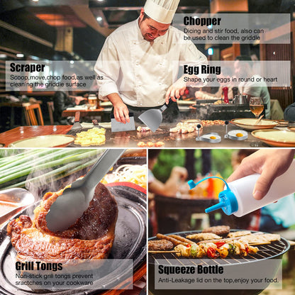MUJUZE stainless steel grill spatula set, gift for men dad plancha spatula grill accessories in case, professional pancake turner grill spatula accessory for teppanyaki and camping.