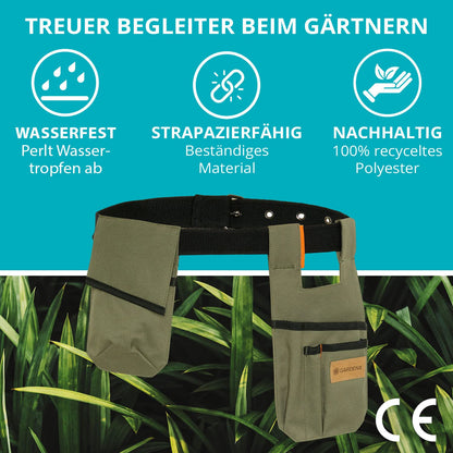 GARDENA Unisex garden belt for garden tools. Unisex tool belt for women & men. Garden bag made of recycled polyester. Adjustable size & water-resistant. For garden tools & phone.