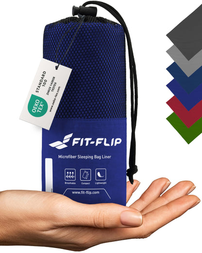 Fit-Flip Hut Sleeping Bag Ultra Light, Microfiber Sleeping Bag Inlay with extra pillow pocket, Inlet Sleeping Bag silky soft, Travel Sleeping Bag as well as Inner Sleeping Bag, Royal Blue