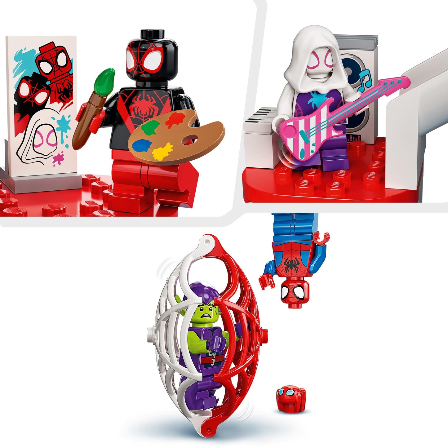 LEGO 10784 Marvel Spidey and His Super Friends Spider-Man's Headquarters, buildable toy with 2-in-1 car and plane, and 5 minifigures including Miles Morales, gift for kids.