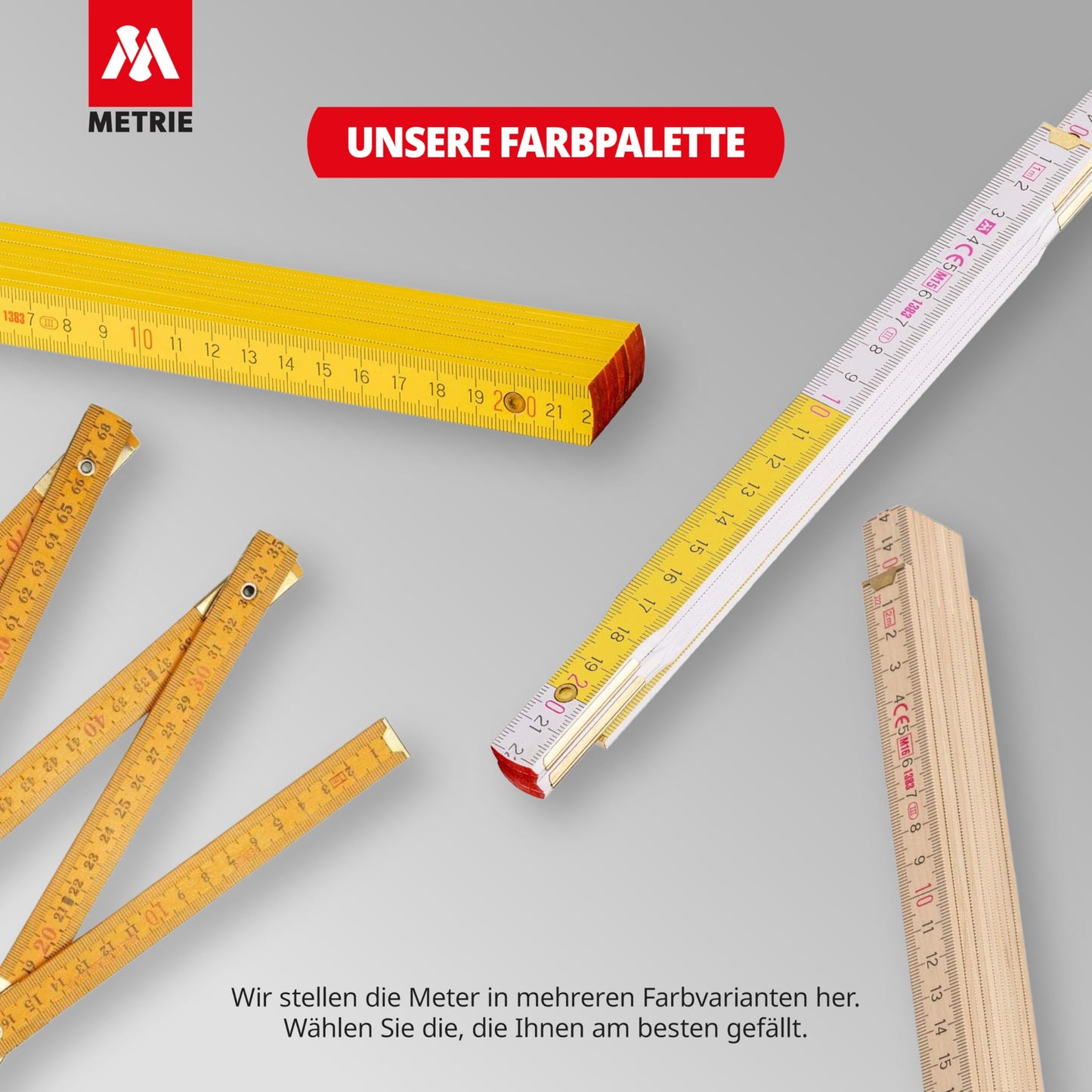 Metrie™ PERFECT 10 Folding Rule/Rules - Folding Ruler | Scale - 2m - natural - Duplex Graduation, Made in the EU - pack of 10