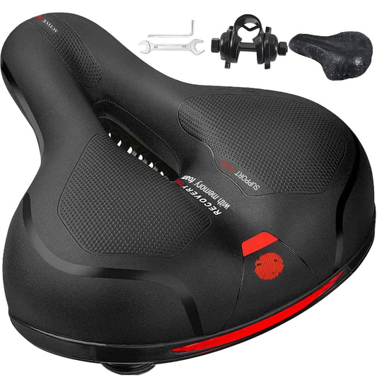 NREDXOON Bike Saddle Ergonomic Anti-Pressure Saddle: Memory Foam with Air Channels - Non-Slip & Waterproof Surface - Specifically designed for commuters with seat discomfort - Long distance & everyday use (Red)