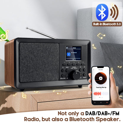 Wholede DAB Plus Radio with Bluetooth, DAB Radios with remote control DAB+/FM Radio Retro Wood Digital Radio Kitchen Radio Alarm Clock with dual alarm and USB/Aux port