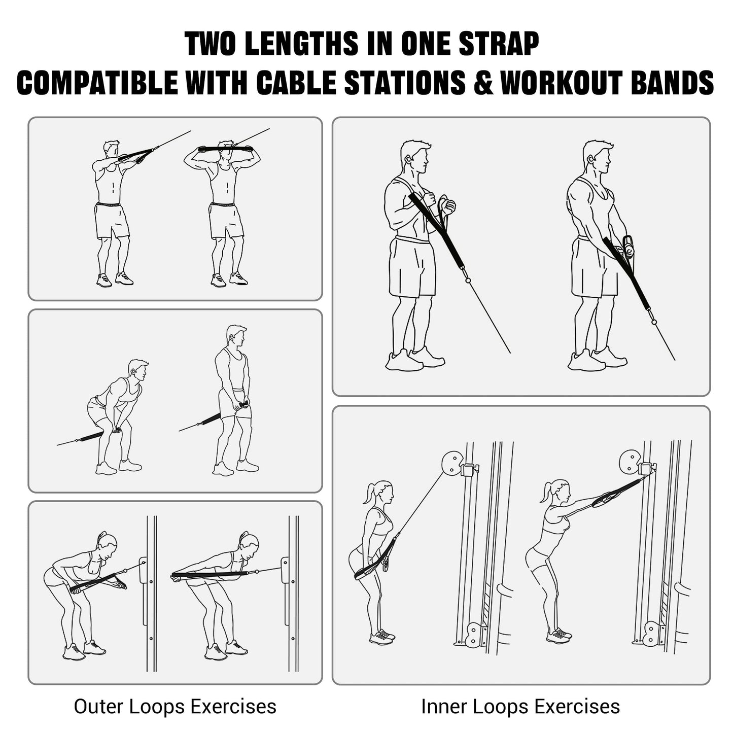 Vulken Tricep Rope Attachment. 24 Inch, 17 Inch Two lengths in one pull down rope. Triceps Extension Straps Fitness Equipment. Home Workout Handles for Resistance Bands.