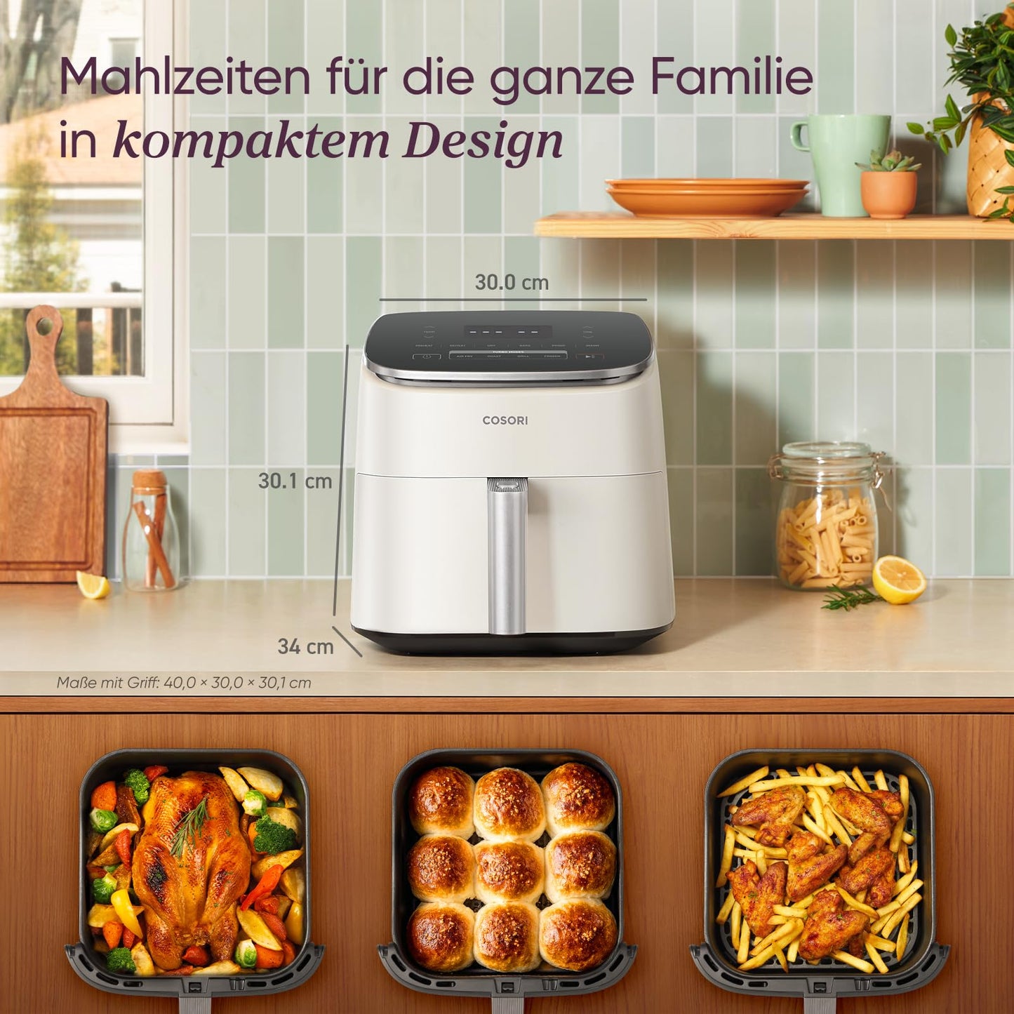 Cosori Turboblaze Hot Air Fryer Airfryer, 9-in-1 Air Fryer XXL 6L, quiet DC motor with 5 speed settings, grilling, baking, fermenting, dehydrating, 87 recipes, 64% energy saving, White