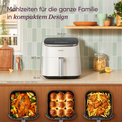 Cosori Turboblaze Hot Air Fryer Airfryer, 9-in-1 Air Fryer XXL 6L, quiet DC motor with 5 speed settings, grilling, baking, fermenting, dehydrating, 87 recipes, 64% energy saving, White