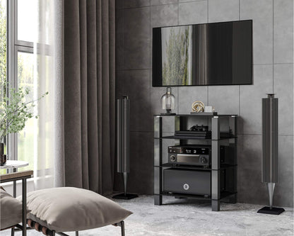 FITUEYES TV stand HiFi shelf Audio cabinet Glass and Aluminum 600x455x770mm