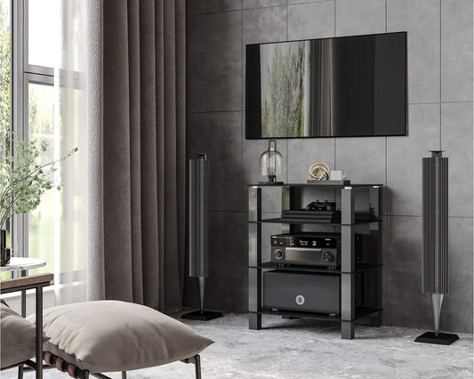 FITUEYES TV stand HiFi shelf Audio cabinet Glass and Aluminum 600x455x770mm