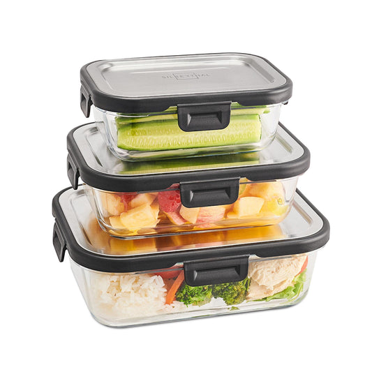SILBERTHAL glass storage containers with stainless steel lids - airtight - set of 3 - sizes: 1L, 600ml, and 400ml.