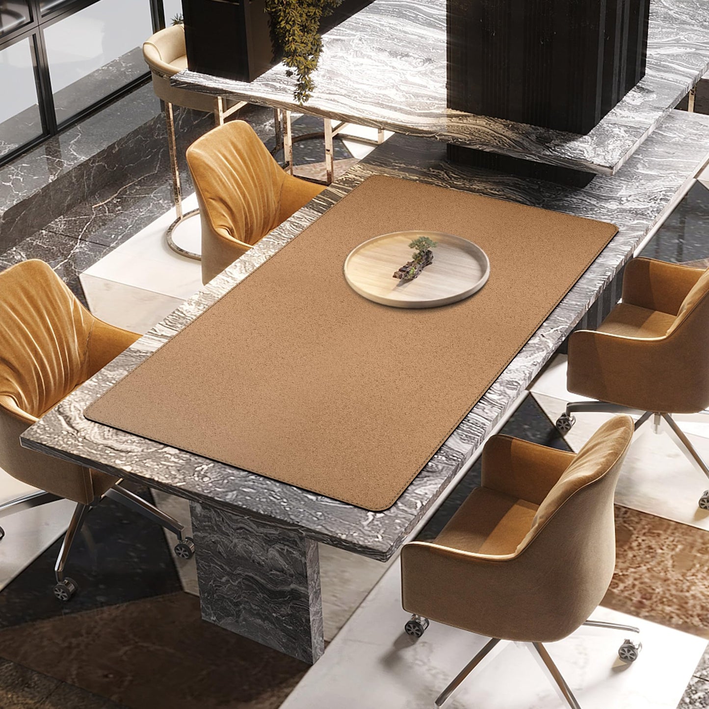 MAIDERN Desk Pad Cork & Leather 130 x 70cm, Double-Sided Felt Desk Mat, Large Mouse Pad XXL, Waterproof Writing Mat Paper, Office and Home Table Mat (Black)