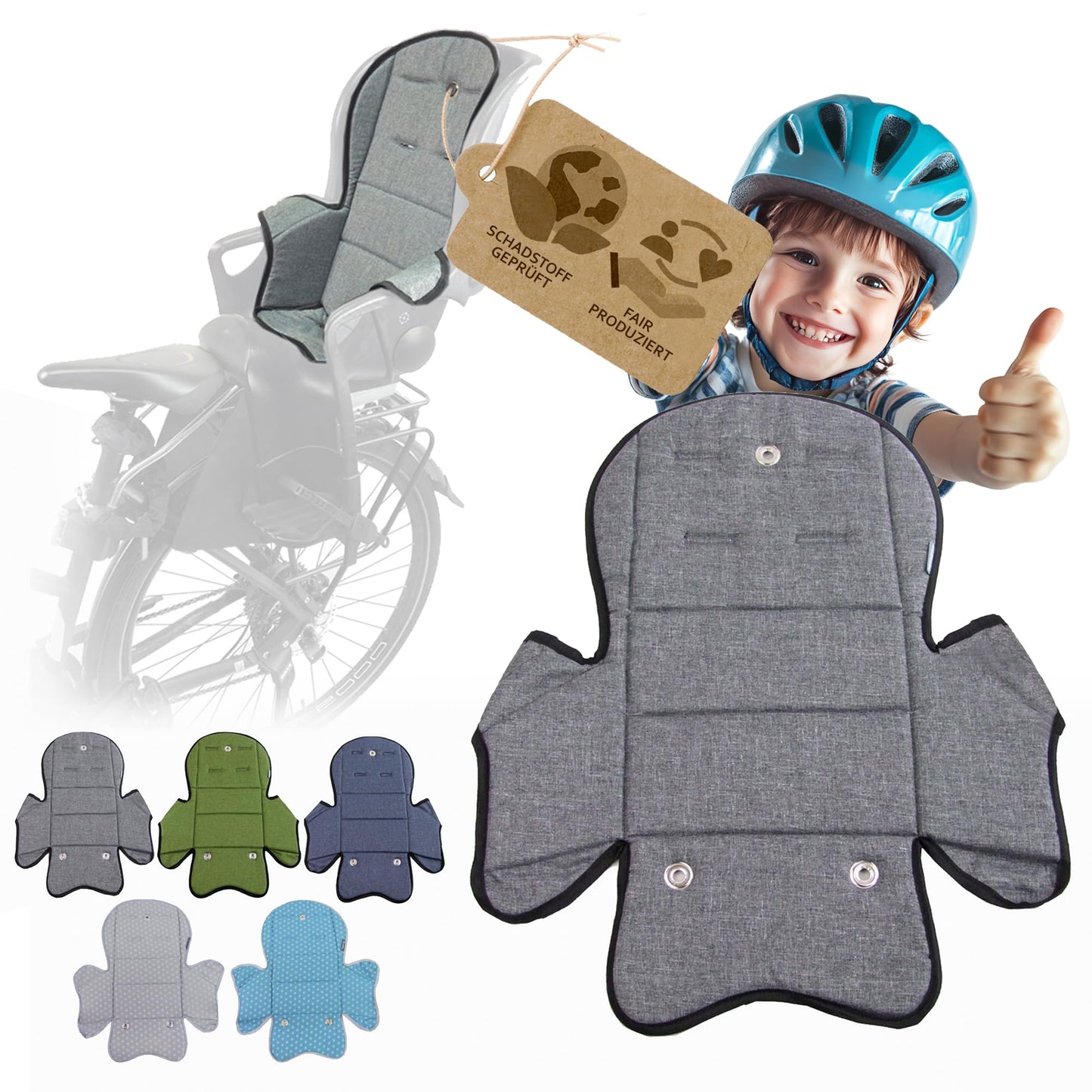 Replacement cover seat cushion cover pad for children's bicycle seat compatible with Römer Jockey (grey mottled (Model 5))