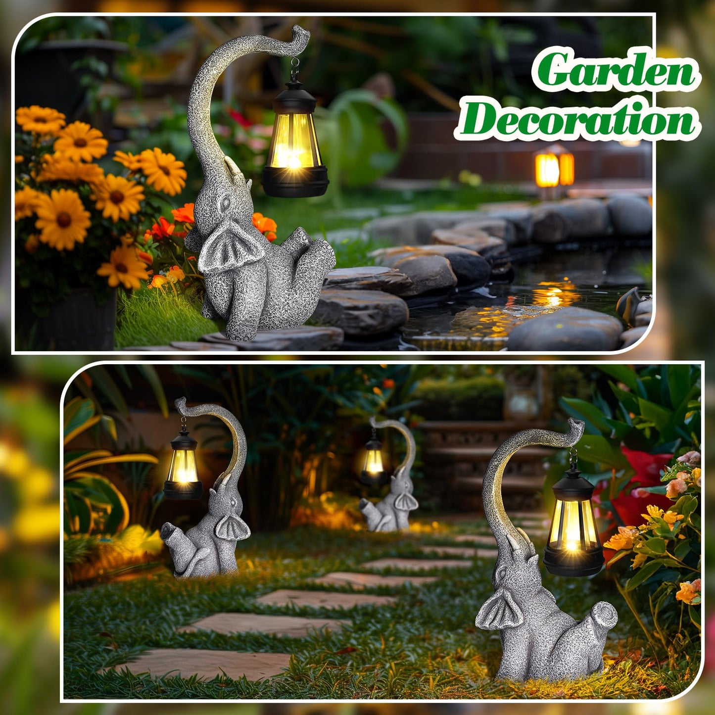 Linkax gifts for women, mom, grandma, solar garden elephant outdoor decor, solar lights for outside, birthday present for women, mom, friend, home terrace balcony living room decoration.