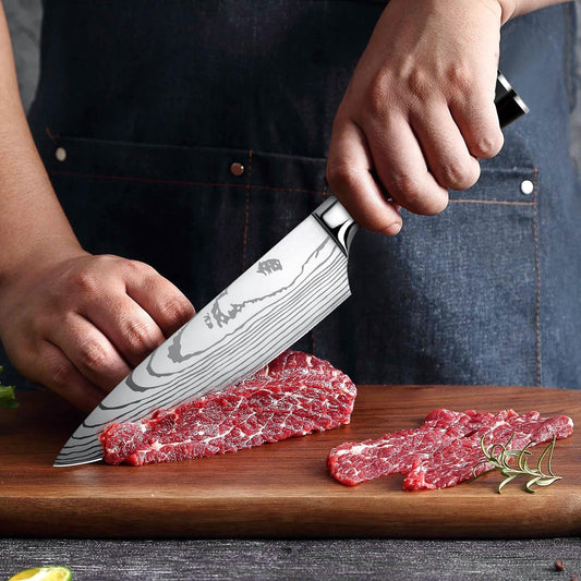 Gustrug knife set kitchen knife set 3 pieces with ergonomic handle, sharp knife set made of high-quality carbon stainless steel with chef's knife, Santoku knife, utility knife.