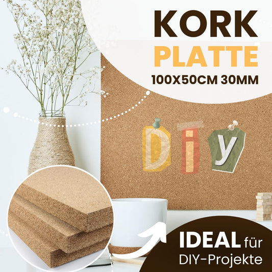 Cork board 100x50cm 30mm thick I Natural cork board for pin board, wall decoration or soundproofing I Environmentally friendly DIY project material for crafting & model making.