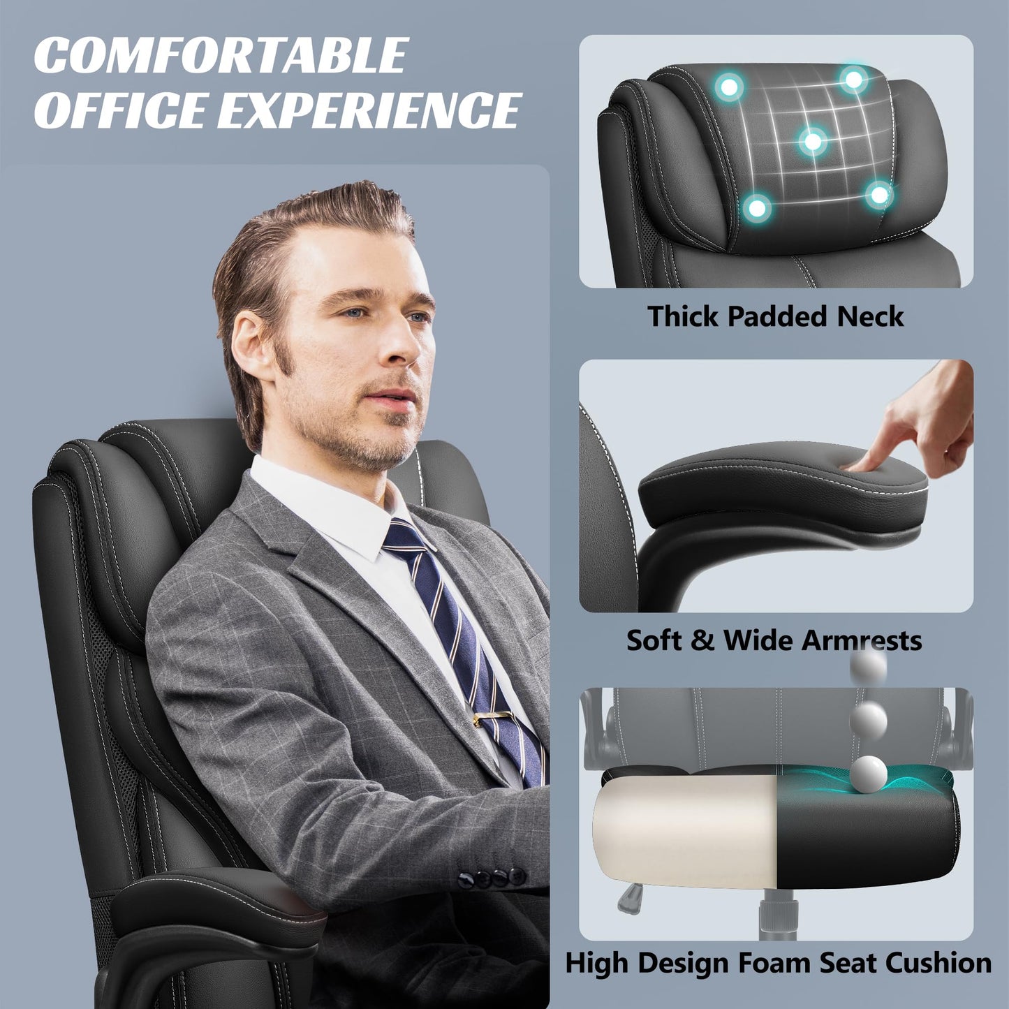 FelixKing office chair, Ergonomic Big Computer Office Chair, Executive Chair, Adjustable High Back Flip Armrests, Lumbar Support Swivel Computer Chair with Rocking (Matte Black)