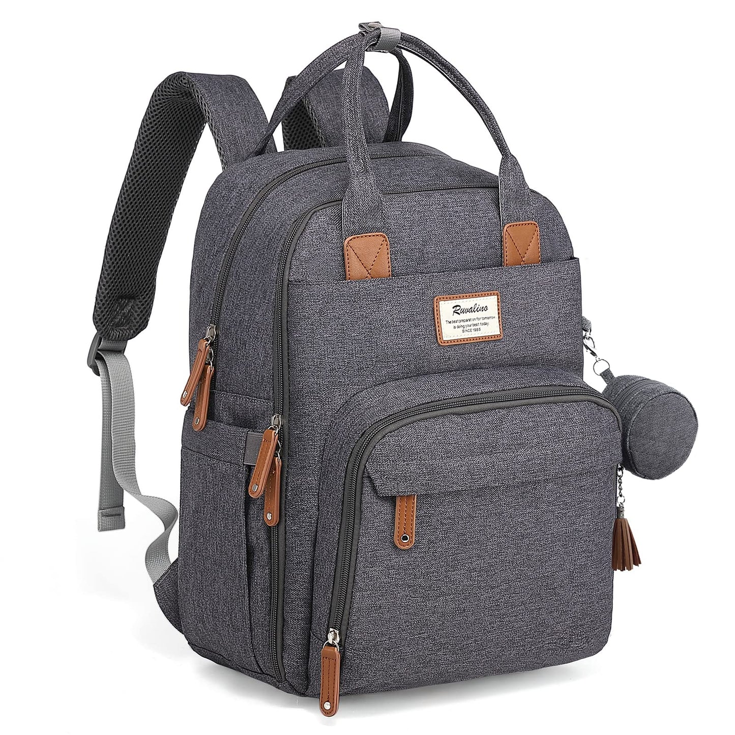 RUVALINO Baby Diaper Backpack, Multifunctional Diaper Bag Travel Backpack Large Capacity Baby Bag with Changing Pad, Waterproof Fabrics, Fits for Stroller (Dark Gray)
