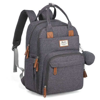 RUVALINO Baby Diaper Backpack, Multifunctional Diaper Bag Travel Backpack Large Capacity Baby Bag with Changing Pad, Waterproof Fabrics, Fits for Stroller (Dark Gray)