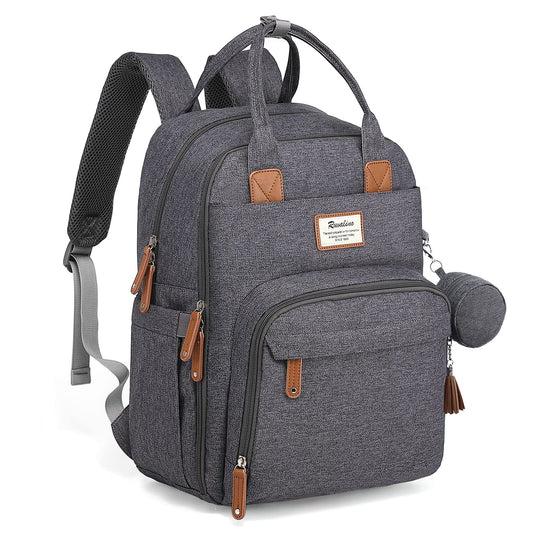 RUVALINO Baby Diaper Backpack, Multifunctional Diaper Bag Travel Backpack Large Capacity Baby Bag with Changing Pad, Waterproof Fabrics, Fits for Stroller (Dark Gray)