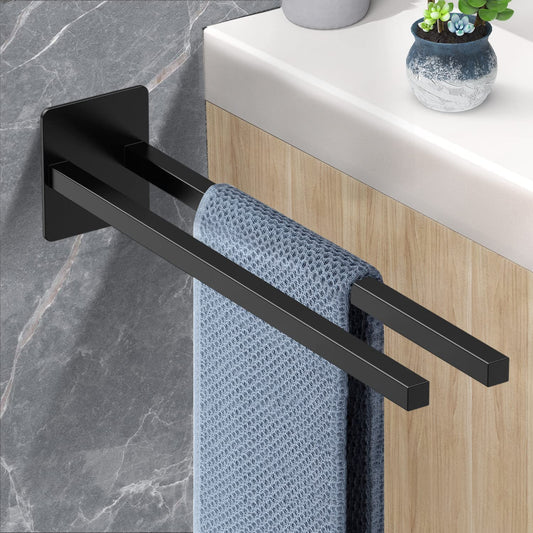 Towel Holder Without Drilling Double Armed, Stainless Steel Towel Bar Self-Adhesive, Double Towel Rack 39cm for Bathroom, Black