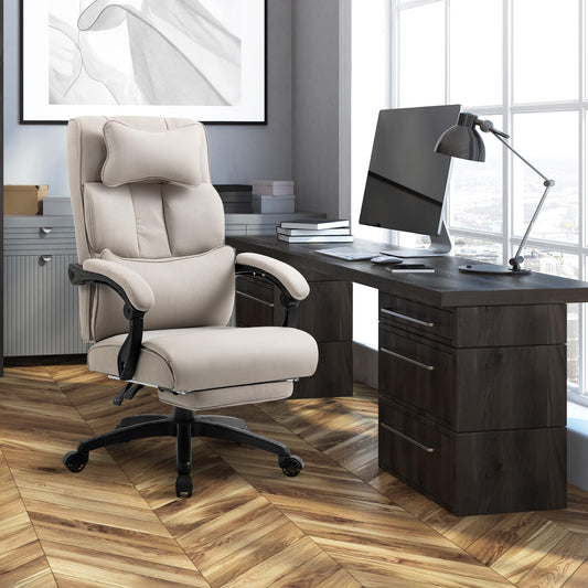 Dowinx ergonomic office chair with footrest and padded armrest, ergonomic fabric office chair, swivel computer chair with high backrest, adjustable height office chair 150 KG beige.