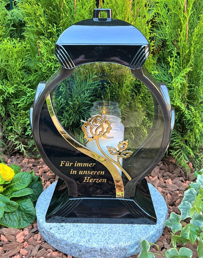 Grave lamp lantern with inscription "Forever in our hearts", 34 cm H - Grave lamp candle grave candle grave decoration including candle.