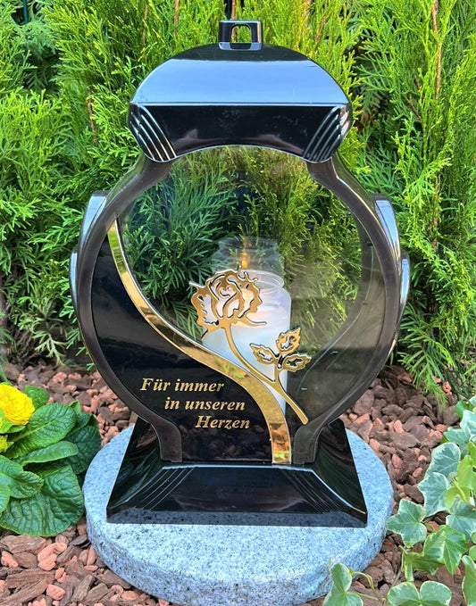 Grave lamp lantern with inscription "Forever in our hearts", 34 cm H - Grave lamp candle grave candle grave decoration including candle.