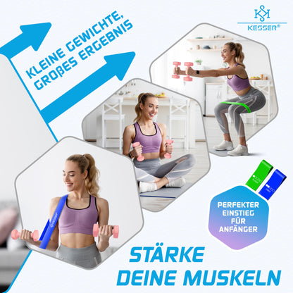 KESSER® Dumbbells Dumbbell Set 2 pieces 2kg - 5kg colored, Dumbbells Neoprene, Hexagon, Strength Training, Workout, Fitness Training, for Home With Exercise Booklet, 2x Fitness Bands