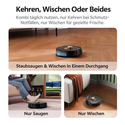 Vexilar W9 Vacuum Robot with mopping function, 5000Pa suction robot with LiDAR navigation, 3-in-1 vacuum and mop robot, 150 min max, 15 no-go zones, app control, ideal for pet hair and carpet.