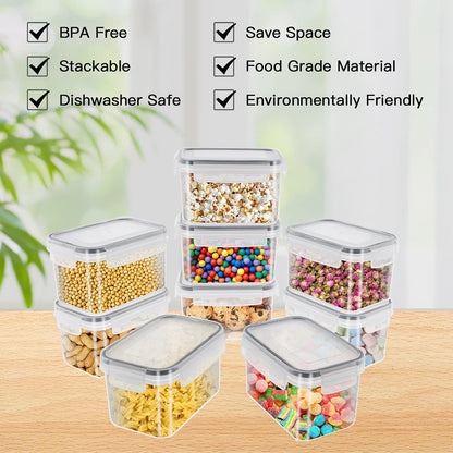 9 x 0.8 L storage box for kitchen, airtight, food safe plastic with lid for storing cereals, pasta, flour, pet food.