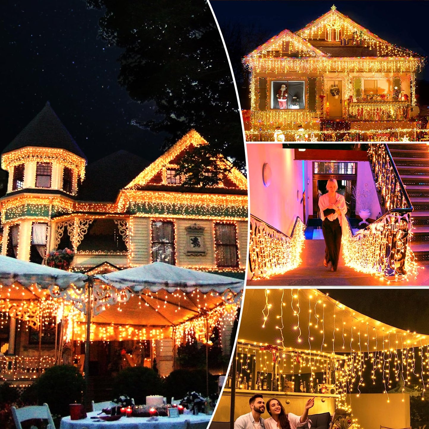 Elegear 10M 400 LED Icicle String Lights Outdoor, Expandable Curtain Lights with Timer IP44 Warm White Icicle Window Lights 8 Modes Christmas Lights for Christmas Decoration Eaves Garden Balcony