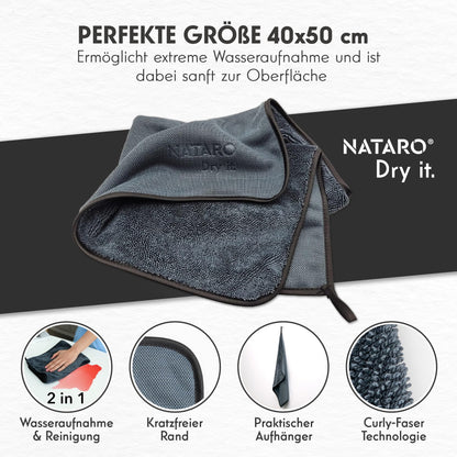NATARO® 4 Pack Fast Dry it. Premium drying cloth for shower, car, household, camping - THE ORIGINAL - extra absorbent microfiber cloth, lint-free, scratch-free Shiny Wipes towels 40x50cm