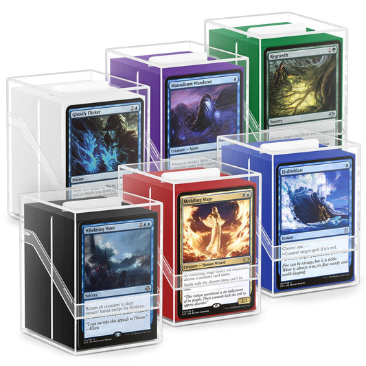 6 Piece Card Deck Boxes, Transparent Commander Card Box with 600Pcs Card Sleeves and Card Dividers, Standard Size Deck Box Trading Card Box Perfect Fit for MTG, Trading Cards, Sports Cards (6 Colors)