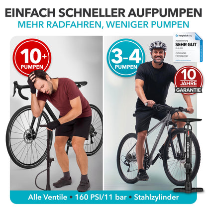 Bicycle pump all valves * Test VERY GOOD - 10 year WARRANTY * Powerful bike pump - bicycle pump French valve - floor pump with gauge - pump floor pump
