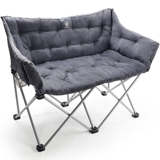 EVER ADVANCED Folding Camping Chair for 2 People, Foldable Sofa with 320KG Capacity, Luxury XXL 2-Seater Folding Chair, Thickly Padded Camping Couch with High Backrest, Extra Long for Outdoor Garden Balcony Indoor