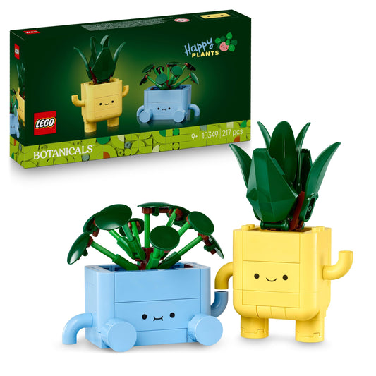 LEGO Botanicals Happy Plants - Toy for kids with 2 artificial plants, 2 colorful flower pots & interchangeable cartoon faces - Gift for girls and teenagers aged 9 and up - 10349