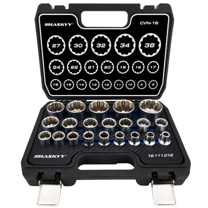 HASKYY Triple Square Nut Socket Set 1/2 Inch Nuts 12-Point Socket Wrench 8-36mm Set