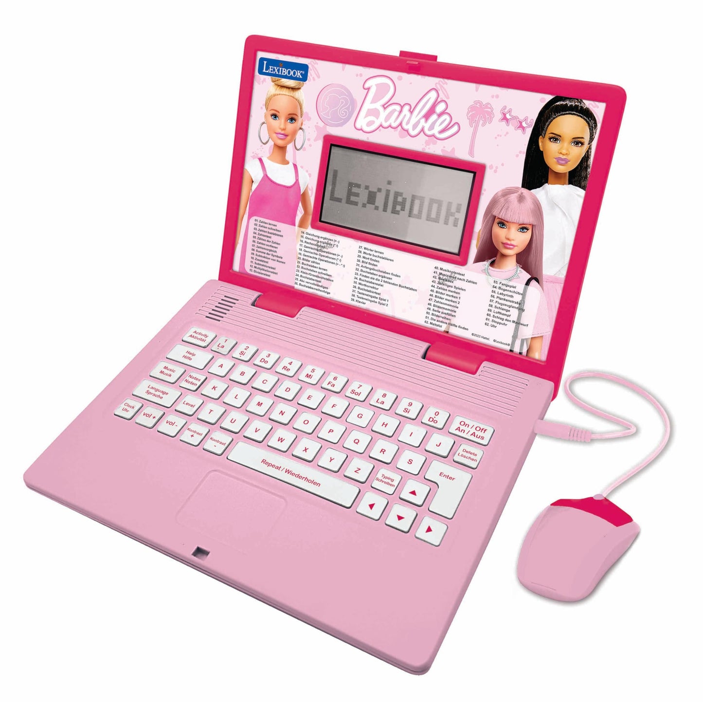 Lexibook, Barbie, bilingual educational laptop in English/German, toy for children with 124 activities to learn, play, and music, pink, JC598BBi3