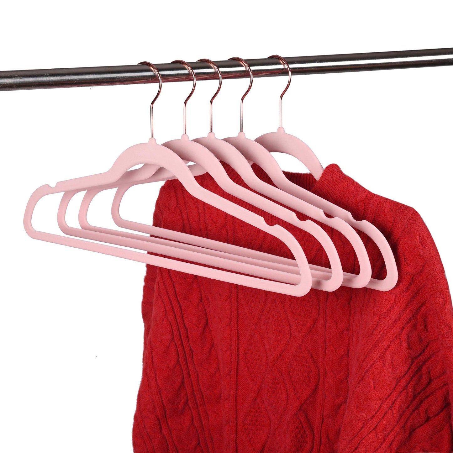 Arekuaei pink velvet hangers, durable, non-slip, space-saving hangers, copper/rose gold, 50 pieces