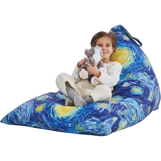 Nobildonna Bean Bag Chair Cover for Kids and Adults, extra large bean bag without filling, plush toy holder and organizer, premium canvas, 250 l (Starry Night)
