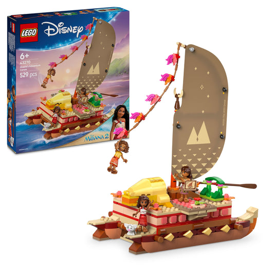 LEGO | Disney Moana 2: Moana's Adventure Raft - Toy boat with fabric sail, removable deck, campfire & 3 minifigures, including Loto and Moni – Gift for girls aged 6+ & fans – 43270