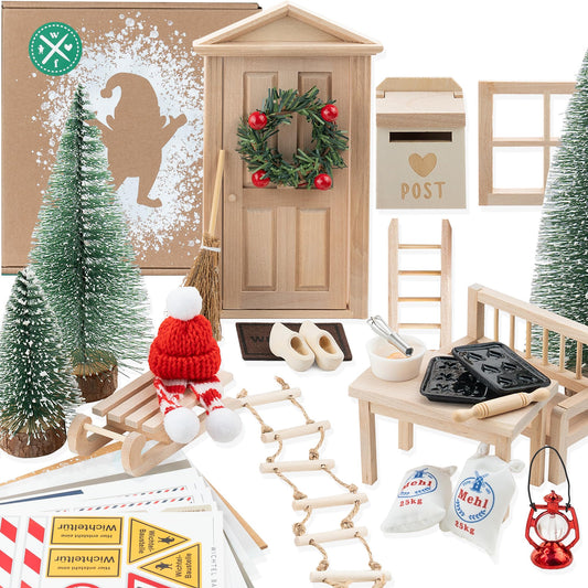 Wichtel Friend Elf Door Set incl. Baking Set - Enchanting Elf Door Complete Set, Miniature Elf Accessories, Christmas Decoration, Kids Room Decoration for Christmas, DIY Gift for Children