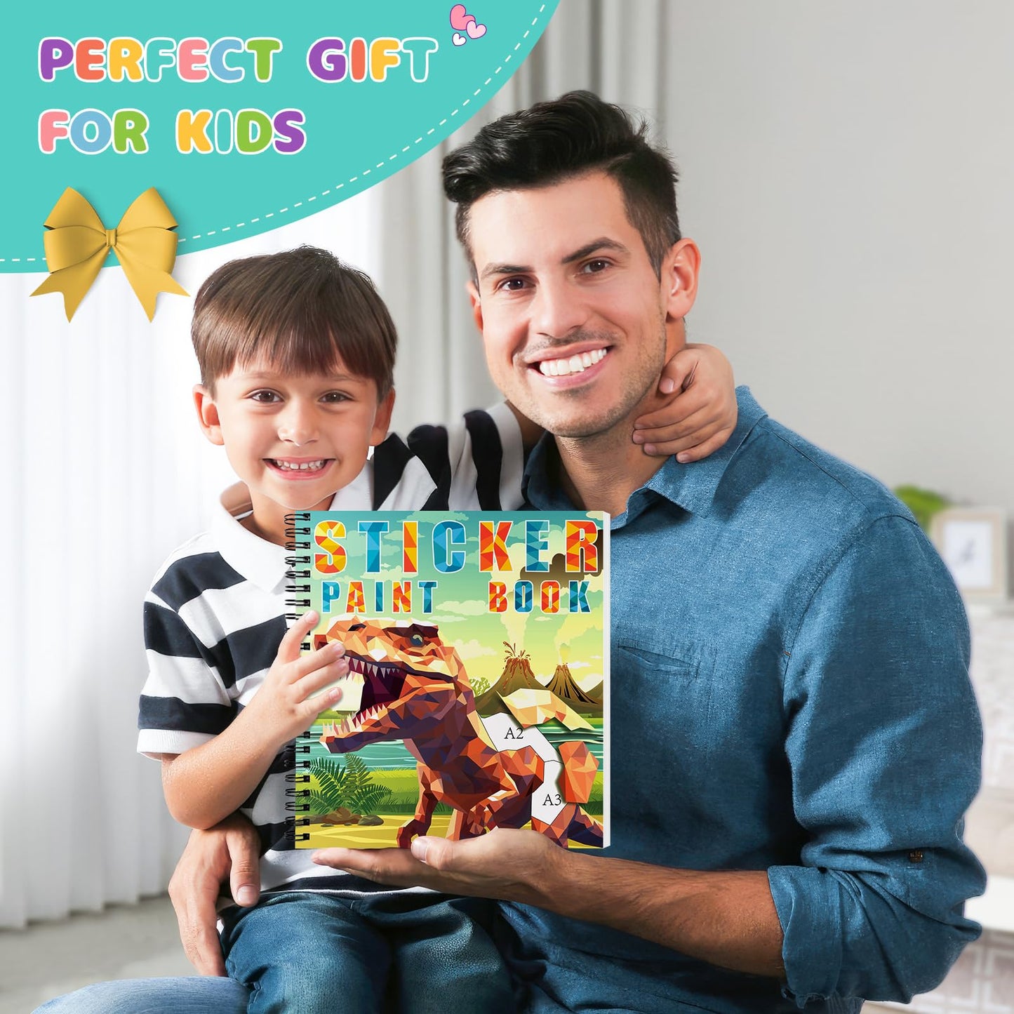 TCJJ 3Pcs Dinosaur Sticker Book for Kids 4-10 years old, 30 picture sticker book for girls by number, children's sticker books to improve intelligence, for Christmas gifts, school.
