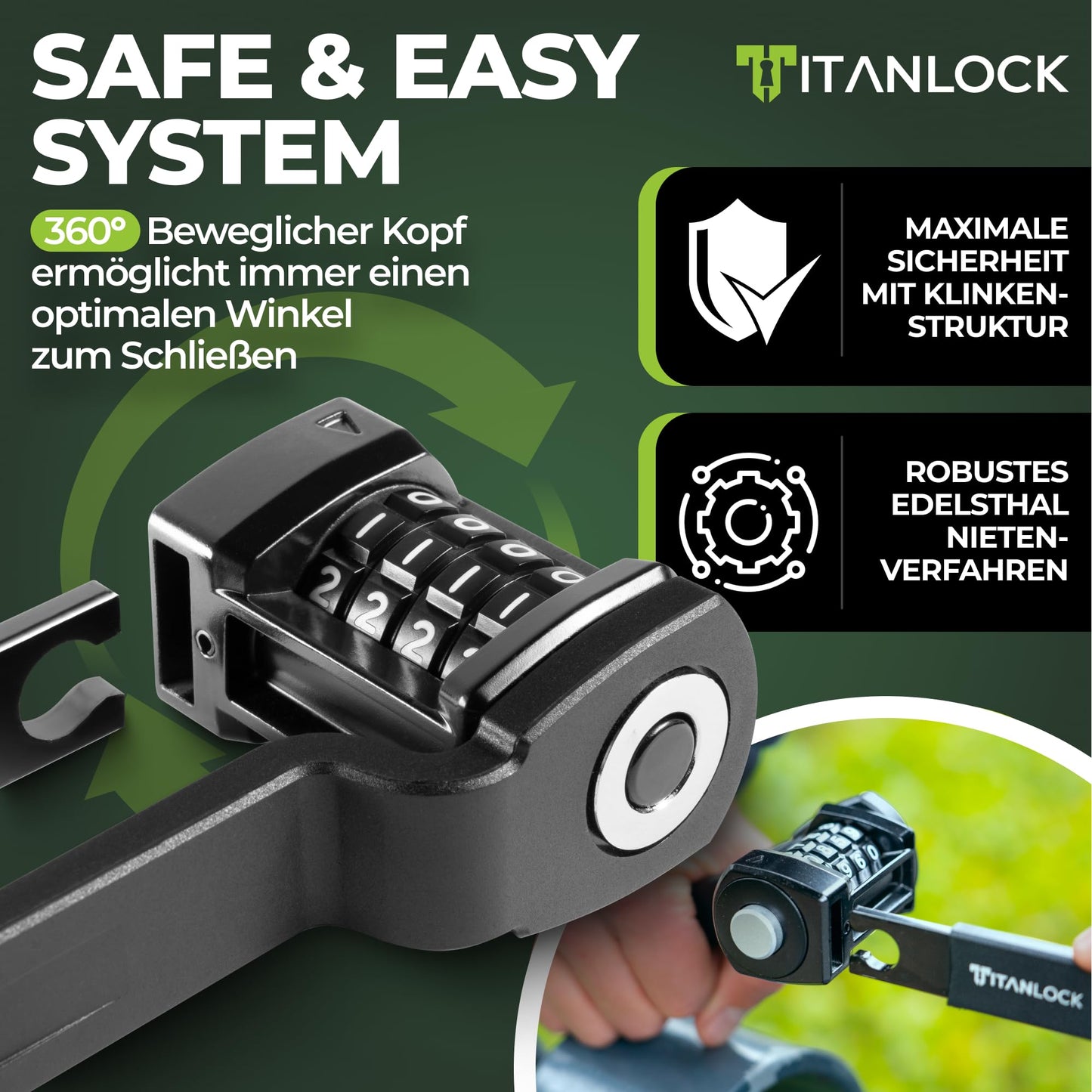 TITANLOCK Bike Lock Foldable Lock Theft-proof [Individual Pin] Combination Lock Quick + Easy Installation Rustproof Security Level 10/10