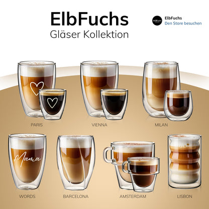 ElbFuchs® Latte Macchiato glasses double-walled [4x 350ml] GIFT IDEA with HEART | Crystal clear thermal glasses double-walled | Ideal for cappuccino glasses | Coffee glasses | Tea glasses
