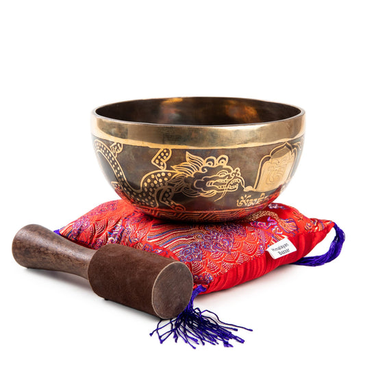 Large Tibetan singing bowl set - easy to play - Mantra design - Mindfulness meditation - Healing sound gift from Himalayan Bazaar