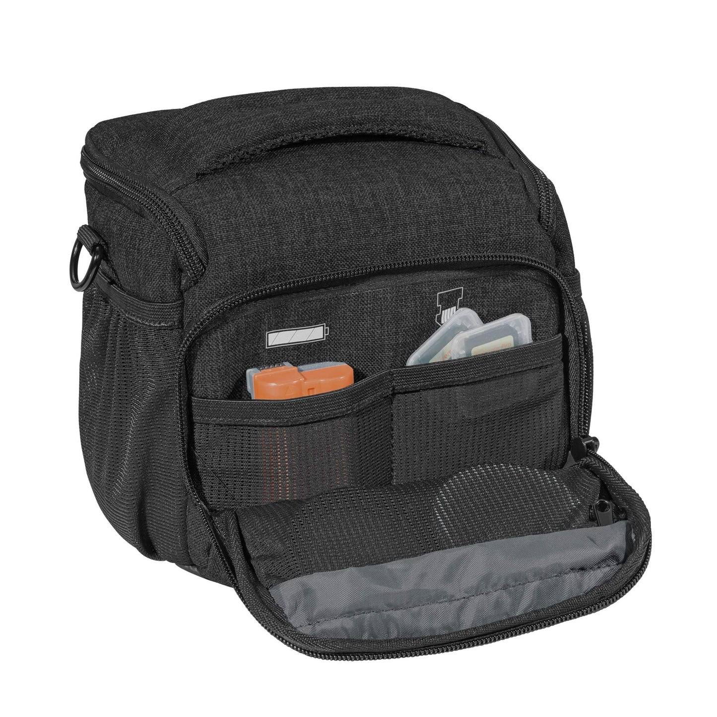 PEDEA DSLR camera bag "Fashion" with screen protector for Canon EOS 5D 5D Mark II 400D 2000D / Nikon D60 D80 D90 D3100 D3200 D3300 D3400 D5300 D7100 / Pentax K 30 K 50 K 500, size L in black.
