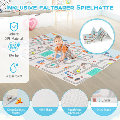 DREAMADE Playpen for Baby, 189 x 158 cm Playard with Mattress & 4 Pull Rings & 50 Ocean Balls & Carrying Bag, Large Safety Gate for Babies & Toddlers 0-3 Years (with Mattress, Light Gray)