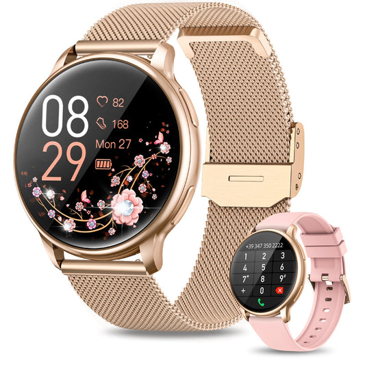 RUXINGX Women's Smartwatch with phone function 1.32" HD Full Touch Screen, watch with SpO2 heart rate monitor menstrual cycle sleep monitor step counter calories fitness tracker IP68 iOS Android Rose Gold