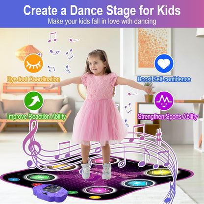 Aucrsozk Kids Dance Mats for 3 4 5 6 7 8+ Years Old with Bluetooth, Music Dance Mat with 6 LED Light Arrows for Girls, Electronic Dance Mat Toys with Anti-Slip Material.